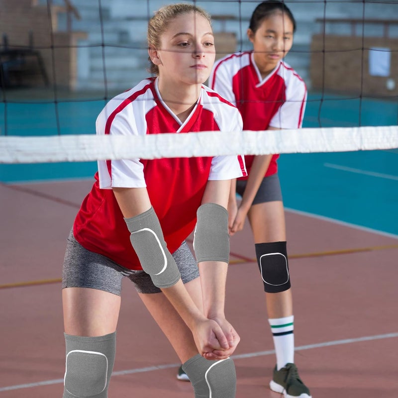 Sosation 2 Set Volleyball Elbow Pads and Knee Arm Sleeves with Protection Pad Volleyball Essentials Accessories with High Protection for Youth Teen Training Hitting Passing(Black Gray) - Image 5